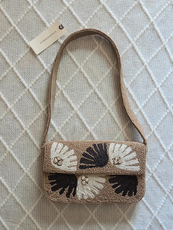 Anthropologie Handbags - Anthropologie The Fiona Beaded Bag Floral Edition Celandine Tan